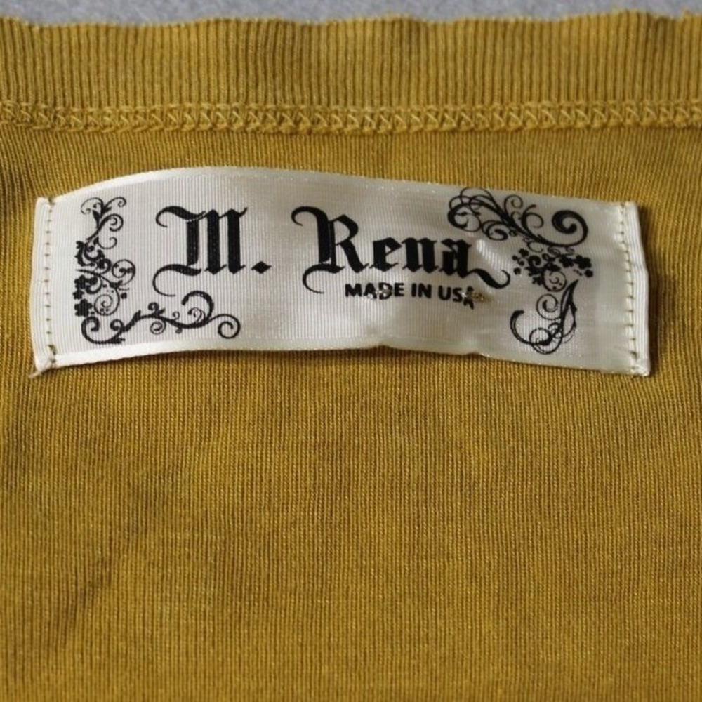 M. Rena Waffle Knit Top Womens Large Yellow V-Neck Pleated Thermal Boho S4945A - Picture 2 of 10